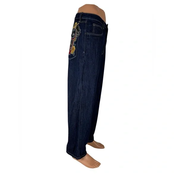 NINTH HALL AMBUSH Jeans Mens Size 32 Dragon Embroidered Baggy Wide VTG Y2K Blue